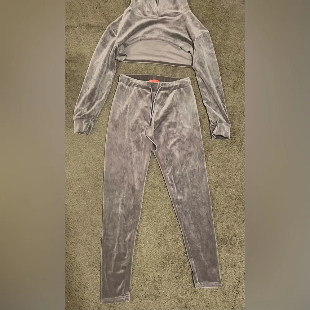 Roma Concept Y2K Brown Velour Cropped Matching Tracksuit Sz L Streetwear - Picture 4 of 5